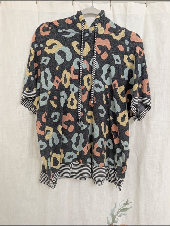 Tops - Boutique Leopard Print Hooded Top Large Oversized Short Sleeve Hoodie
